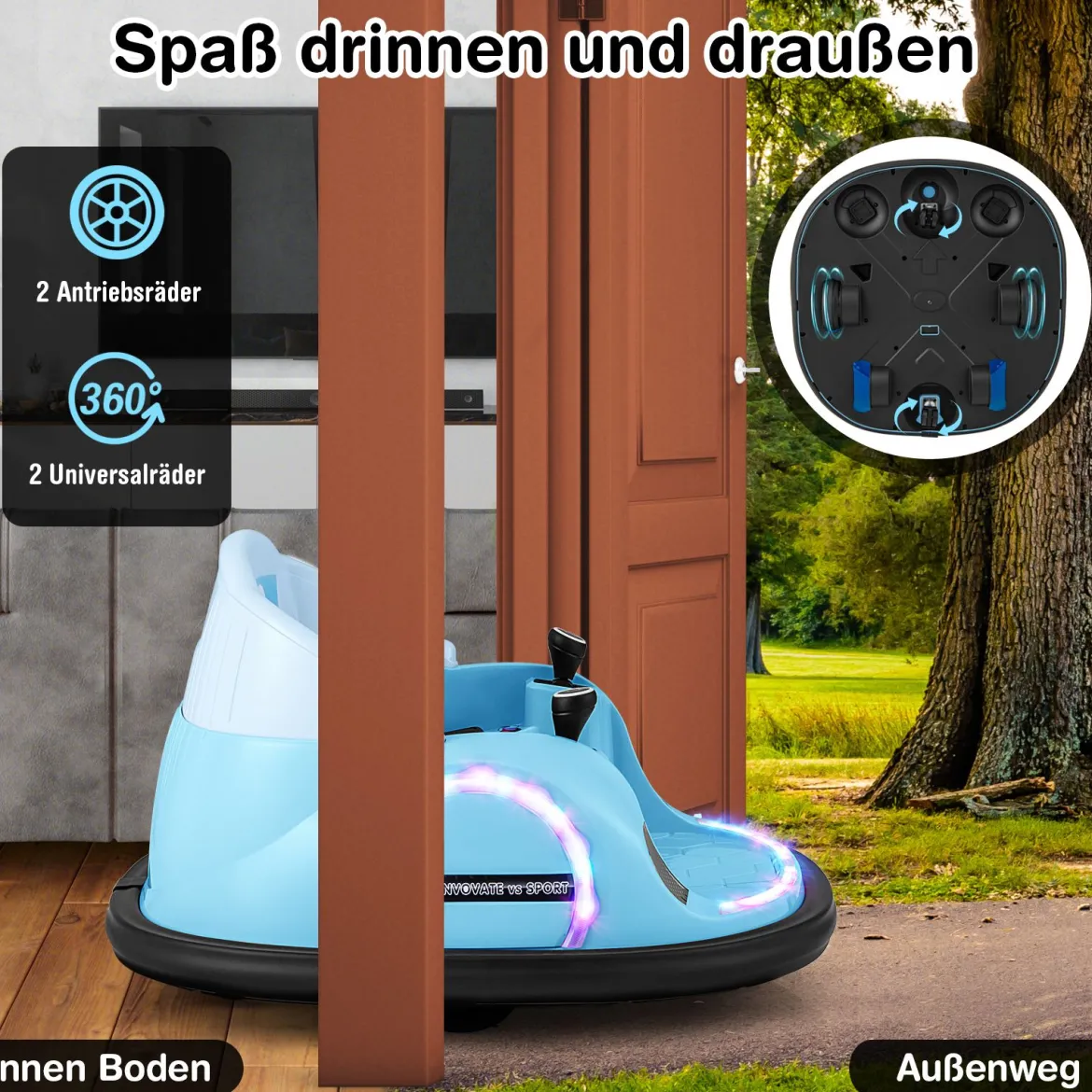 Aufsitz-Bumper-Car für Kleinkinder 12V elektrisches 360°-Spin-Auto-Spielzeug mit Fernbedienung Blau