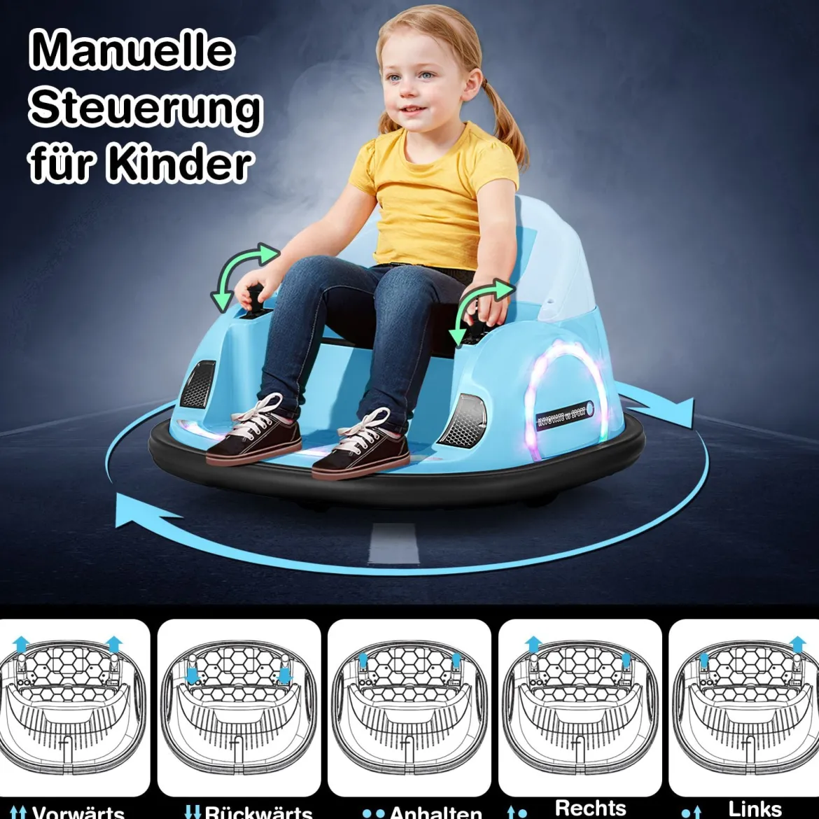 Aufsitz-Bumper-Car für Kleinkinder 12V elektrisches 360°-Spin-Auto-Spielzeug mit Fernbedienung Blau