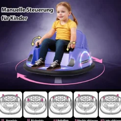 Aufsitz-Bumper-Car für Kleinkinder 12V elektrisches 360°-Spin-Auto-Spielzeug mit Fernbedienung Lila