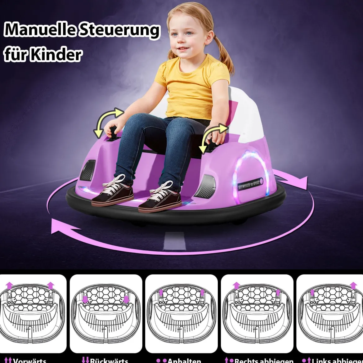 Aufsitz-Bumper-Car für Kleinkinder 12V elektrisches 360°-Spin-Auto-Spielzeug mit Fernbedienung Rosa