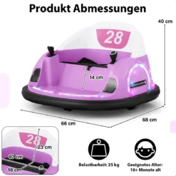 Aufsitz-Bumper-Car für Kleinkinder 12V elektrisches 360°-Spin-Auto-Spielzeug mit Fernbedienung Rosa