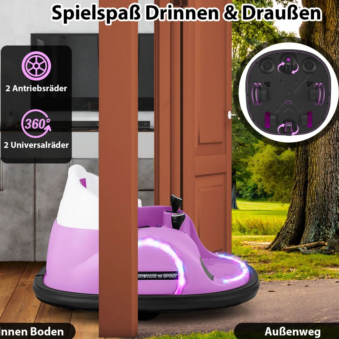 Aufsitz-Bumper-Car für Kleinkinder 12V elektrisches 360°-Spin-Auto-Spielzeug mit Fernbedienung Rosa