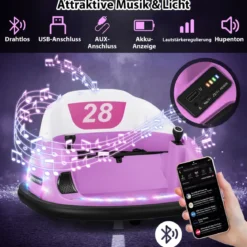 Aufsitz-Bumper-Car für Kleinkinder 12V elektrisches 360°-Spin-Auto-Spielzeug mit Fernbedienung Rosa