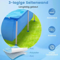 Aufstellpool Rechteckiges Schwimmbecken mit Filterpumpe Gartenschwimmbad Gartenpool Blau