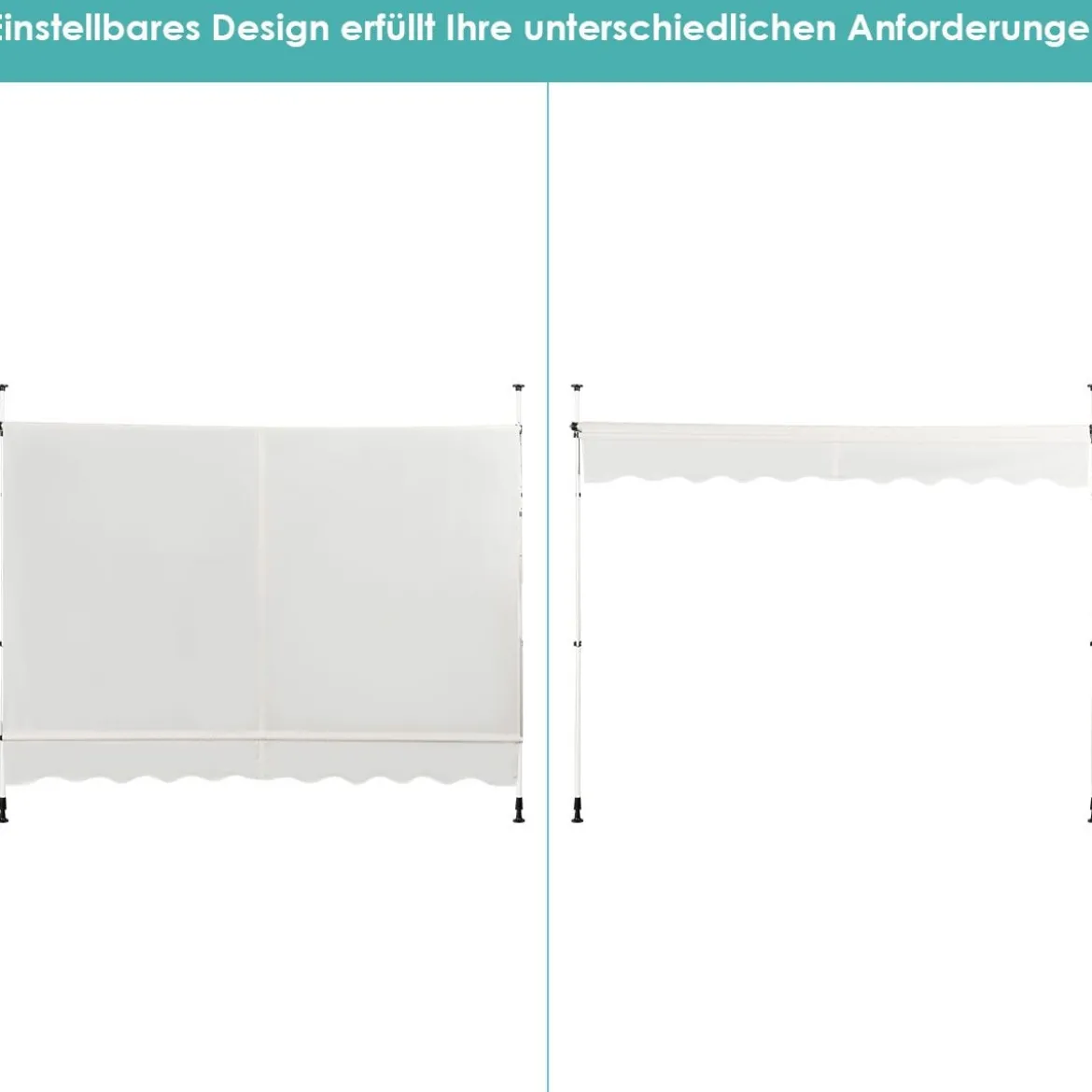 Ausfahrbarer Baldachin Sonnenschutz mit manueller Kurbel höhenverstellbar 250 x 120 cm Beige