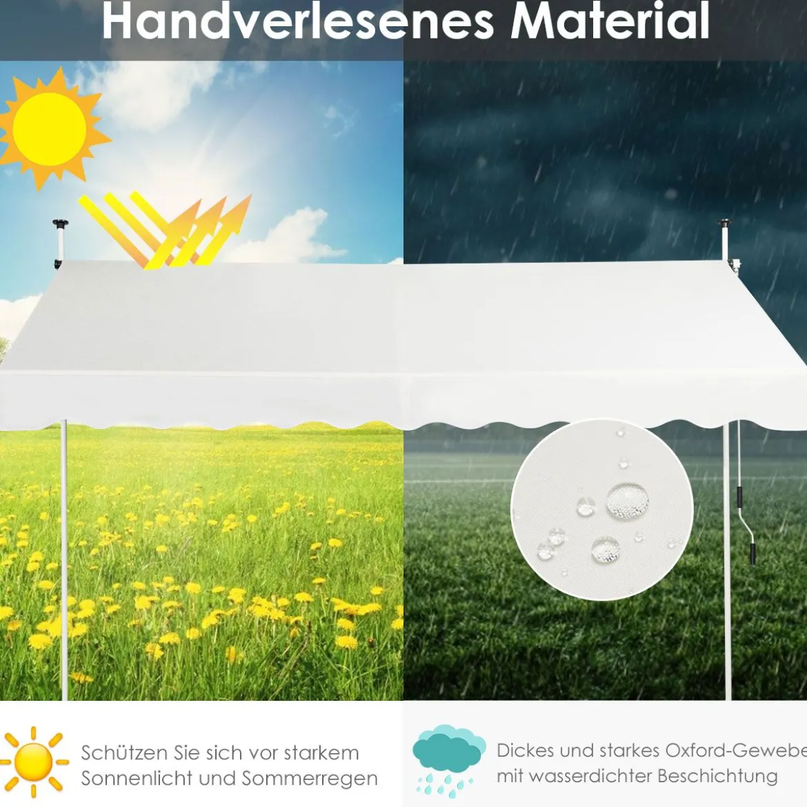 Ausfahrbarer Baldachin Sonnenschutz mit manueller Kurbel höhenverstellbar 250 x 120 cm Beige