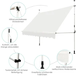 Ausfahrbarer Baldachin Sonnenschutz mit manueller Kurbel höhenverstellbar 250 x 120 cm Beige