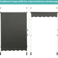 Ausfahrbarer Baldachin Sonnenschutz mit Kurbel höhenverstellbare Markise 150 x 120 cm Grau