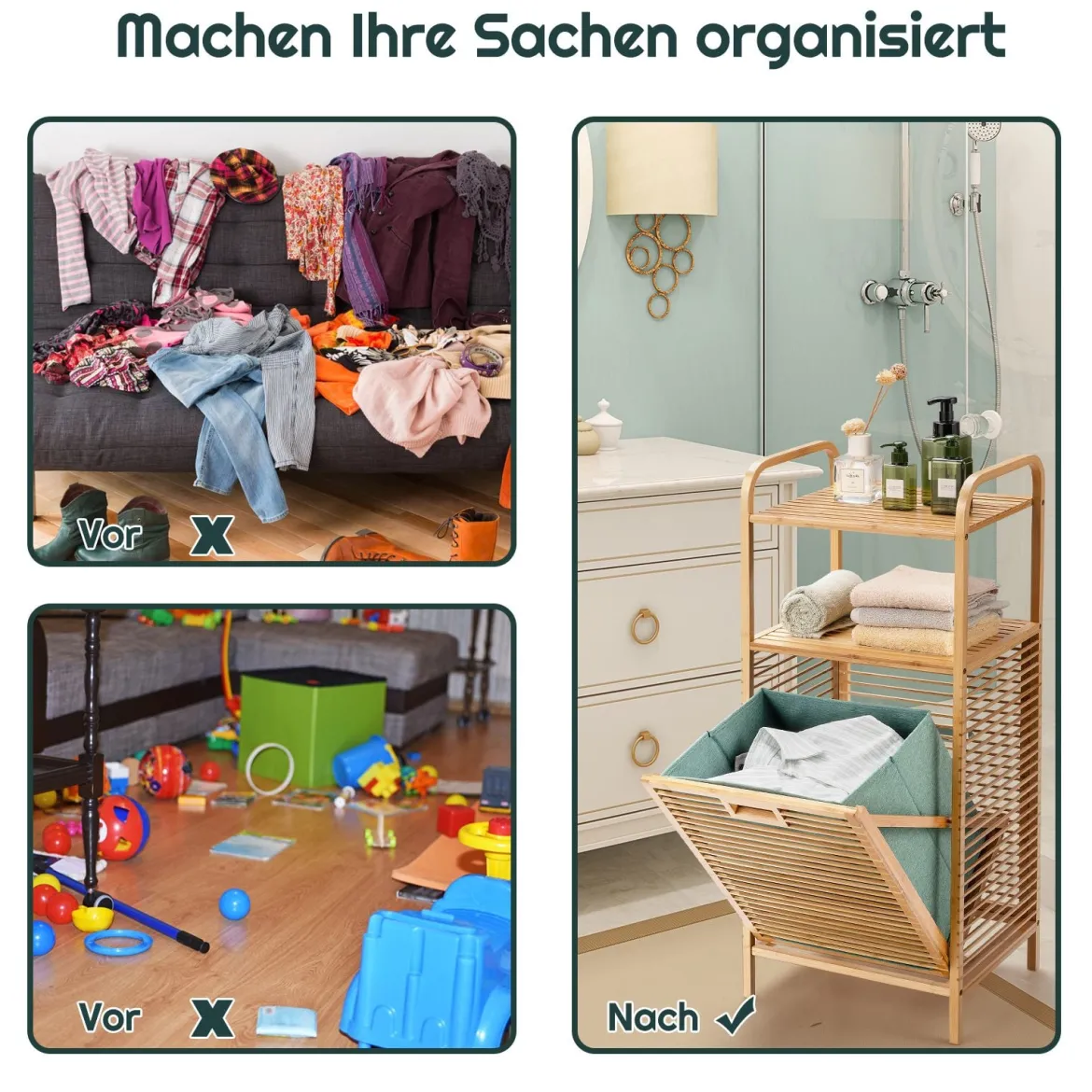 Ausklappbarer Wäschekorb Ausklappbarer Wäschekorb Badregal 40,5 x 33 x 95,5 cm Natur
