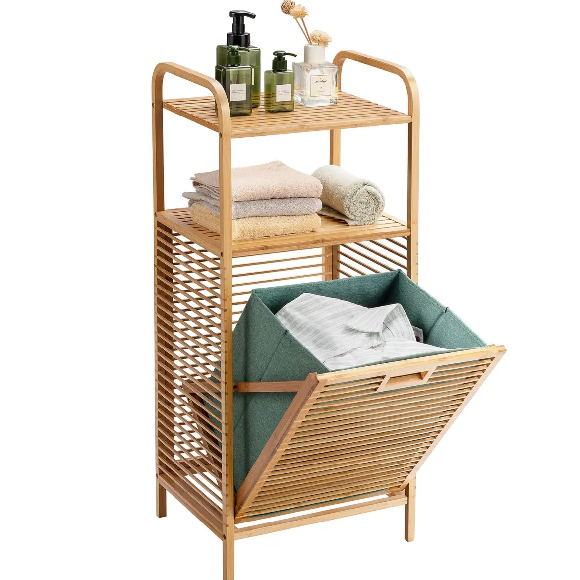 Ausklappbarer Wäschekorb Ausklappbarer Wäschekorb Badregal 40,5 x 33 x 95,5 cm Natur