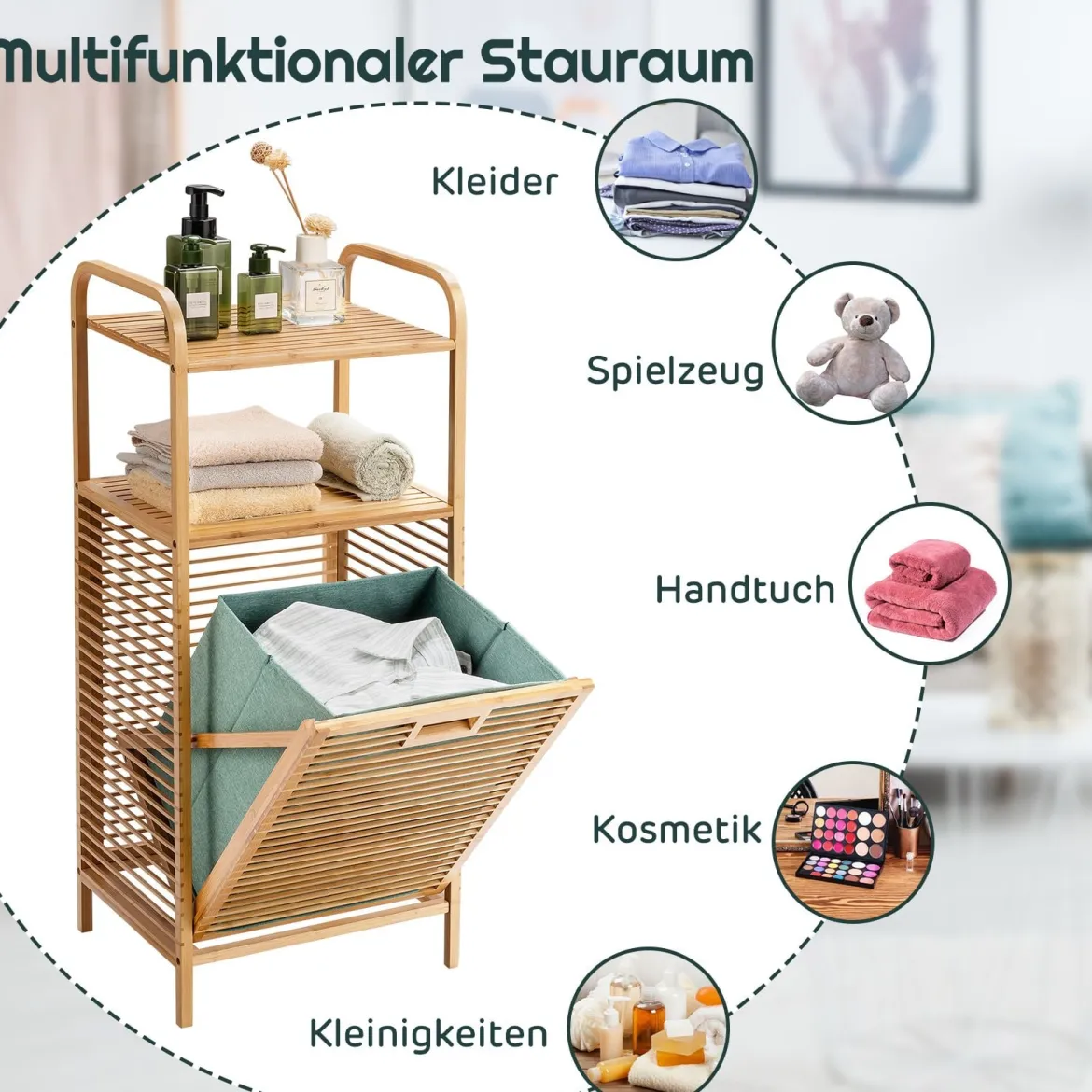 Ausklappbarer Wäschekorb Ausklappbarer Wäschekorb Badregal 40,5 x 33 x 95,5 cm Natur