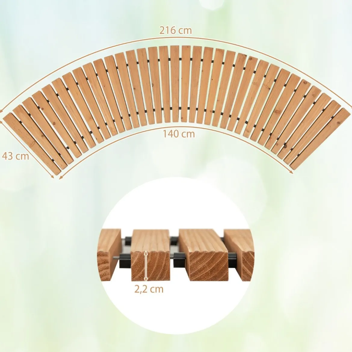 Ausrollbarer Gartenweg aus Holz mit Metalldraht & Rutschfester Oberfläche Rollweg Holzsteg 216 x 43 cm