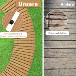 Ausrollbarer Gartenweg aus Holz mit Metalldraht & Rutschfester Oberfläche Rollweg Holzsteg 216 x 43 cm
