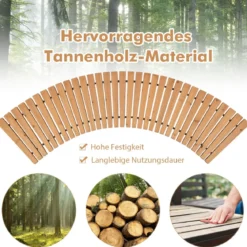 Ausrollbarer Gartenweg aus Holz mit Metalldraht & Rutschfester Oberfläche Rollweg Holzsteg 216 x 43 cm