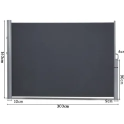 Ausziehbare Seitenmarkise Sonnen- und Windschutz faltbar Sichtschutz Seitenmarkise 300 x 160 cm Grau