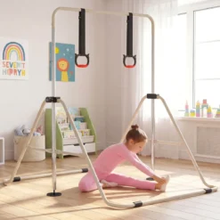 Ausziehbare Turnstange für Kinder 4-fach höhenverstellbare Reckstange mit stabilem Metallrahmen Beige