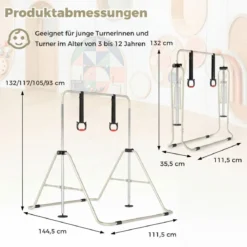 Ausziehbare Turnstange für Kinder 4-fach höhenverstellbare Reckstange mit stabilem Metallrahmen Beige
