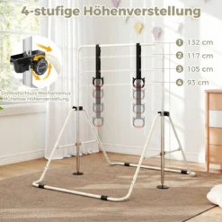 Ausziehbare Turnstange für Kinder 4-fach höhenverstellbare Reckstange mit stabilem Metallrahmen Beige
