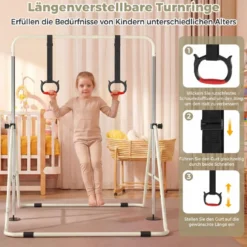 Ausziehbare Turnstange für Kinder 4-fach höhenverstellbare Reckstange mit stabilem Metallrahmen Beige