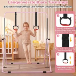 Ausziehbare Turnstange für Kinder 4-fach höhenverstellbare Reckstange mit stabilem Metallrahmen Rosa