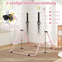 Ausziehbare Turnstange für Kinder 4-fach höhenverstellbare Reckstange mit stabilem Metallrahmen Rosa