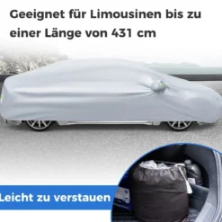 Auto Abdeckplane mit Reißverschluss & Tasche Wetterfeste Autoabdeckung 479 x 173 x 115 cm Silber