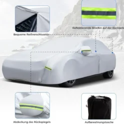 Auto Abdeckplane mit Reißverschluss & Tasche Wetterfeste Autoabdeckung 479 x 173 x 115 cm Silber