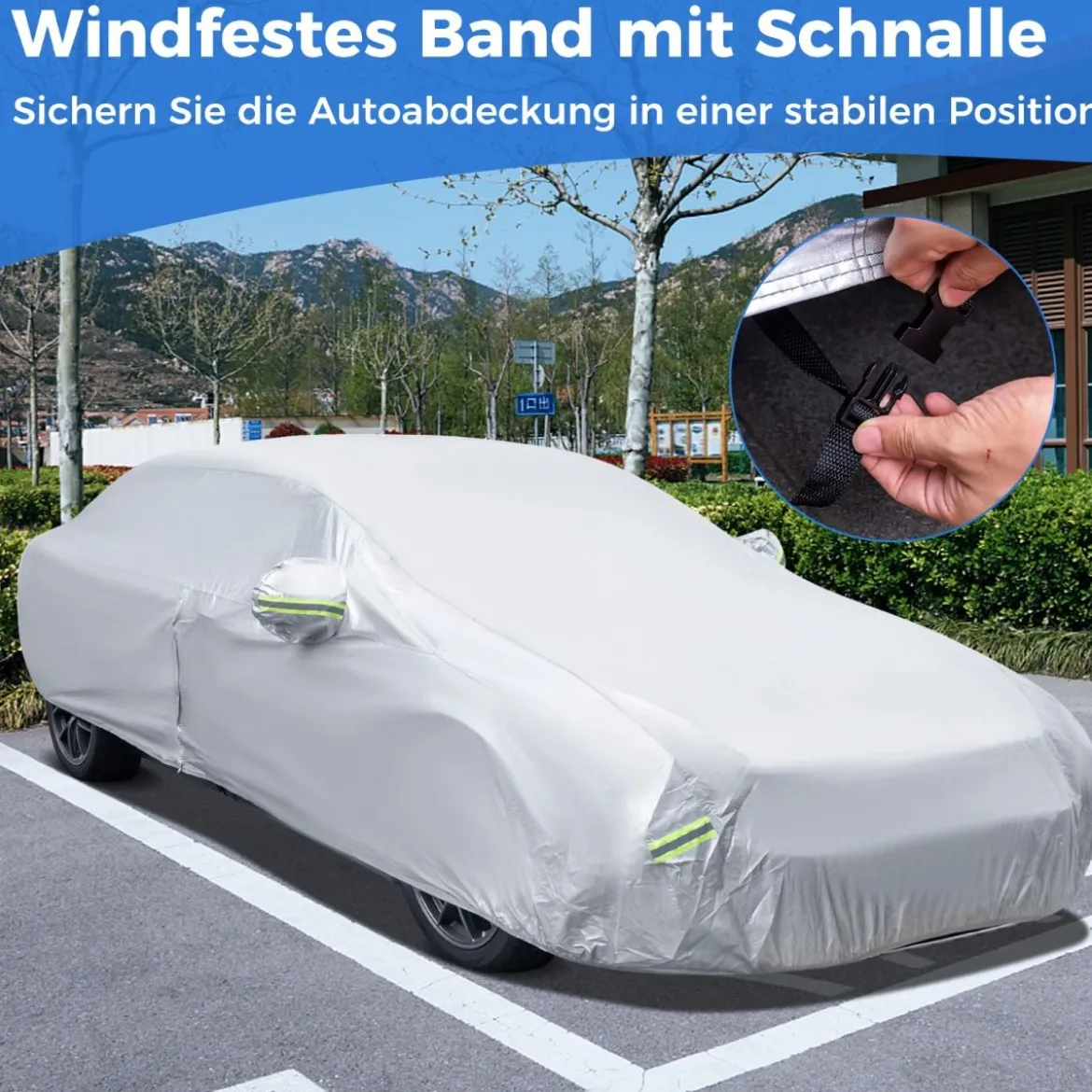 Auto Abdeckplane mit Reißverschluss & Tasche Wetterfeste Autoabdeckung 479 x 173 x 115 cm Silber