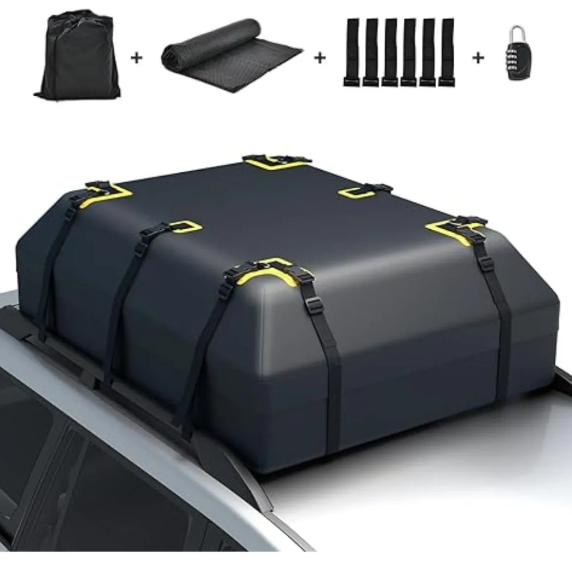 Autodachtasche mit 0,6 m³ Volumen wasserdichte Dachgepäcktasche Dachbox mit Türhaken Zahlenschloss & rutschfester Matte