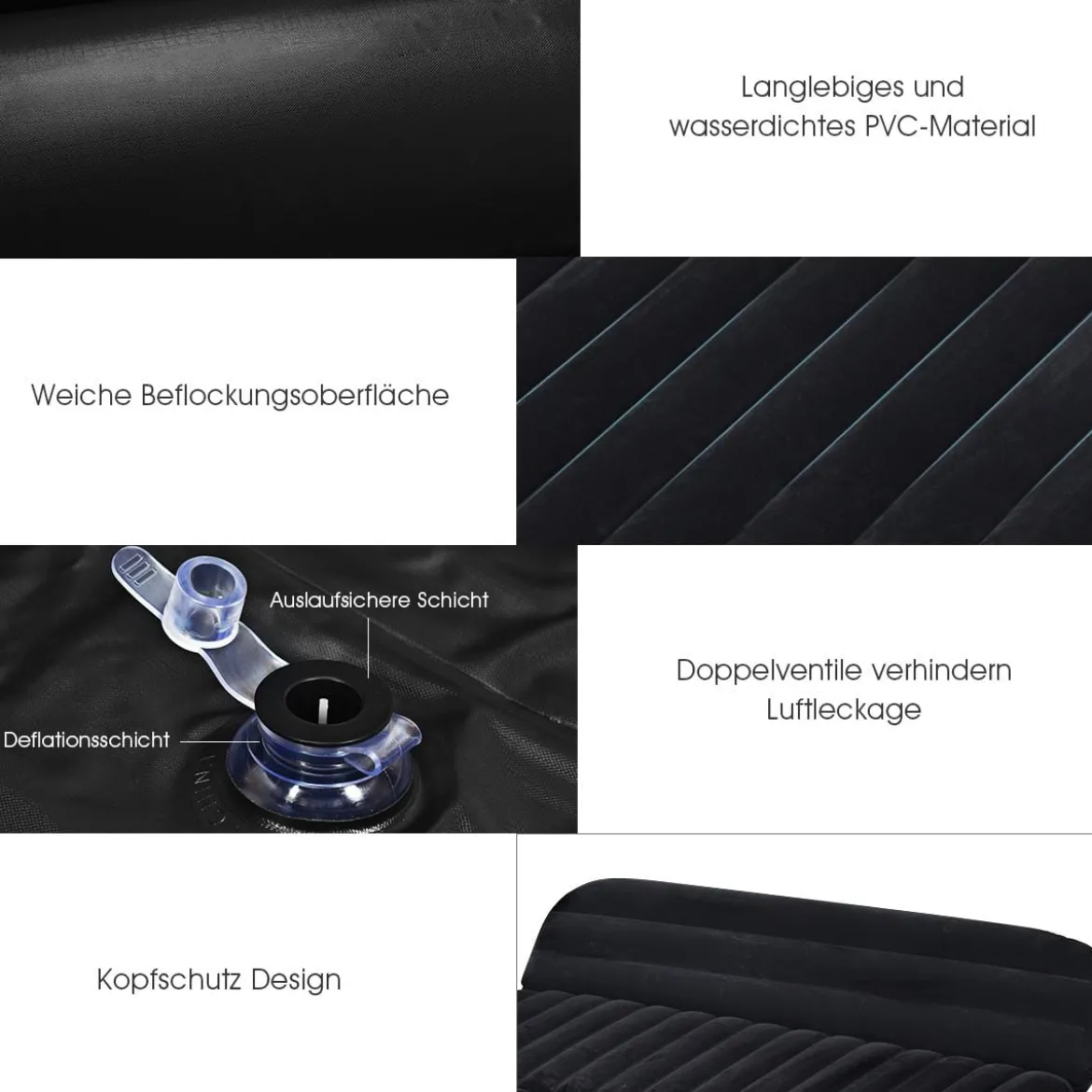 Autoluftmatratze für die Rückbank Aufblasbare SUV Luftmatratze 189 x 128 x 12 cm Schwarz