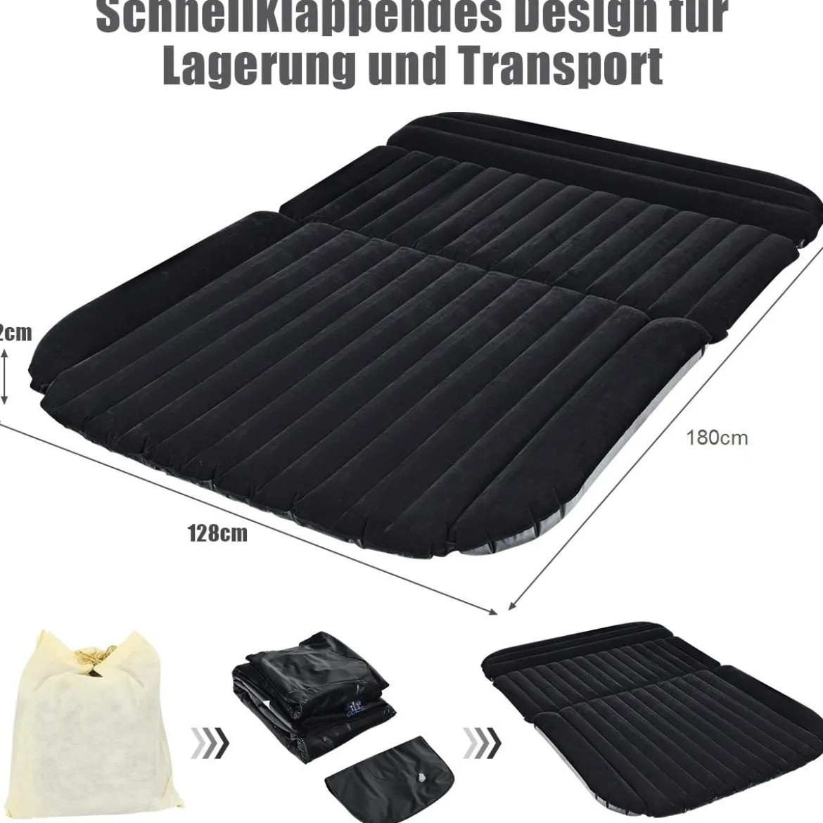 Autoluftmatratze für die Rückbank Aufblasbare SUV Luftmatratze 189 x 128 x 12 cm Schwarz
