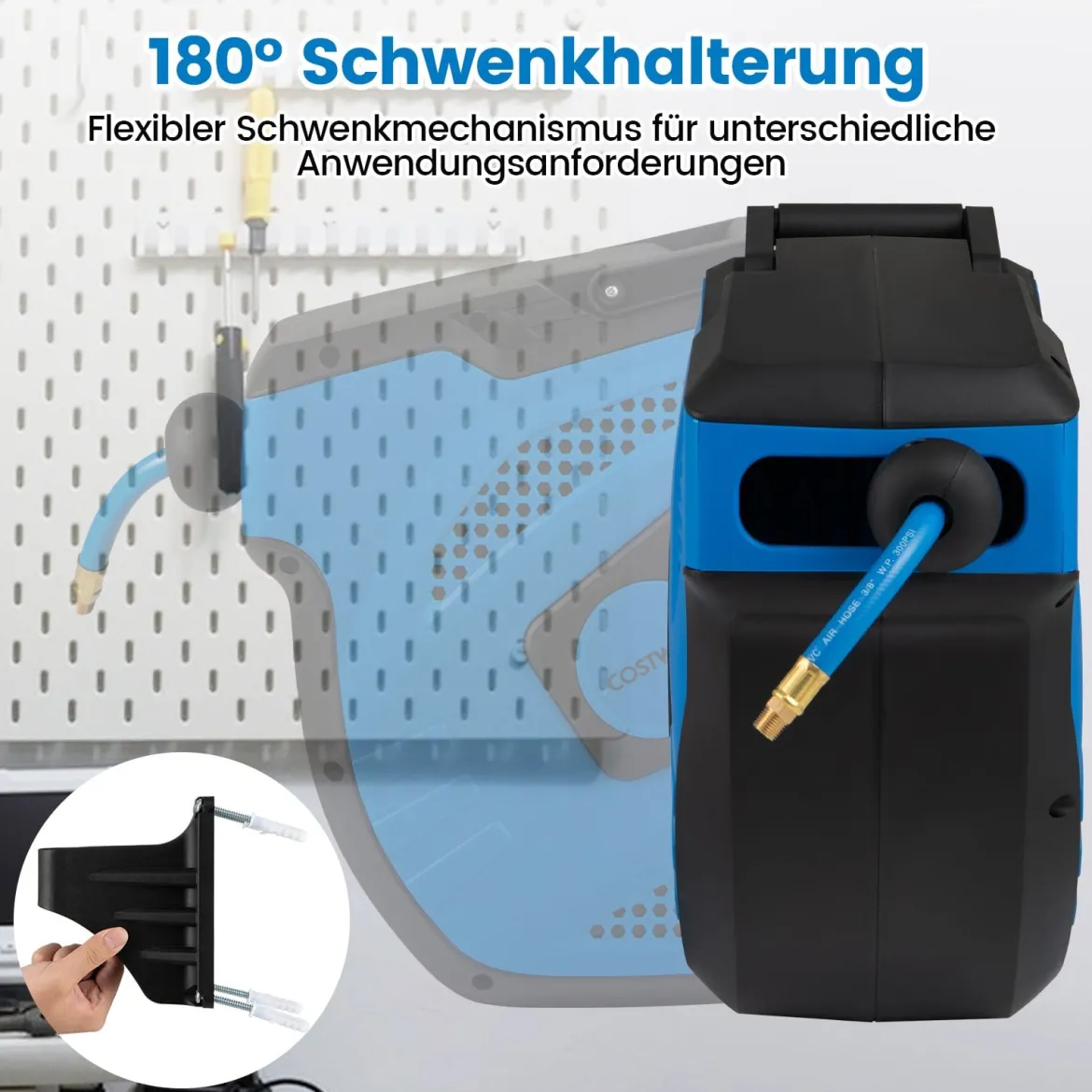 Automatische Druckluftschlauch-Aufrollvorrichtung mit 15 m Anschluss Schlauch Wandmontage-Kit