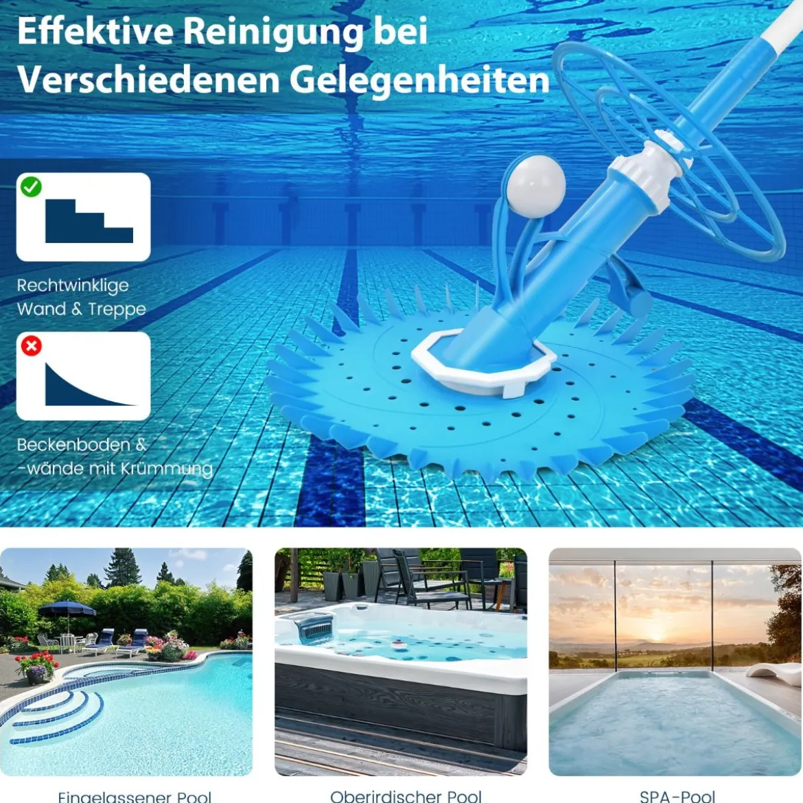 Automatischer Poolreiniger Kabellose Reinigungsmaschine für Pools 64 x 47 x 35 cm Blau
