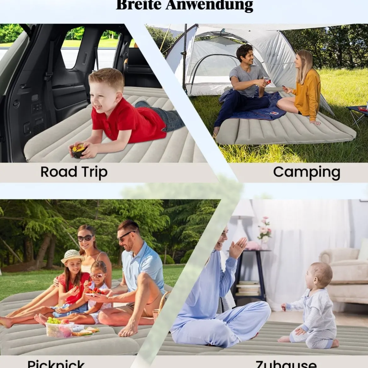 Auto Matratze 190 x 130 cm SUV Luftmatratze doppelseitig aufblasbares Luftbett mit Luftpumpe Grau