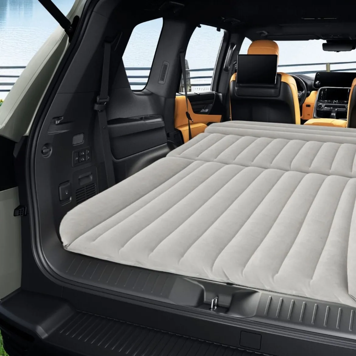 Auto Matratze 190 x 130 cm SUV Luftmatratze doppelseitig aufblasbares Luftbett mit Luftpumpe Grau