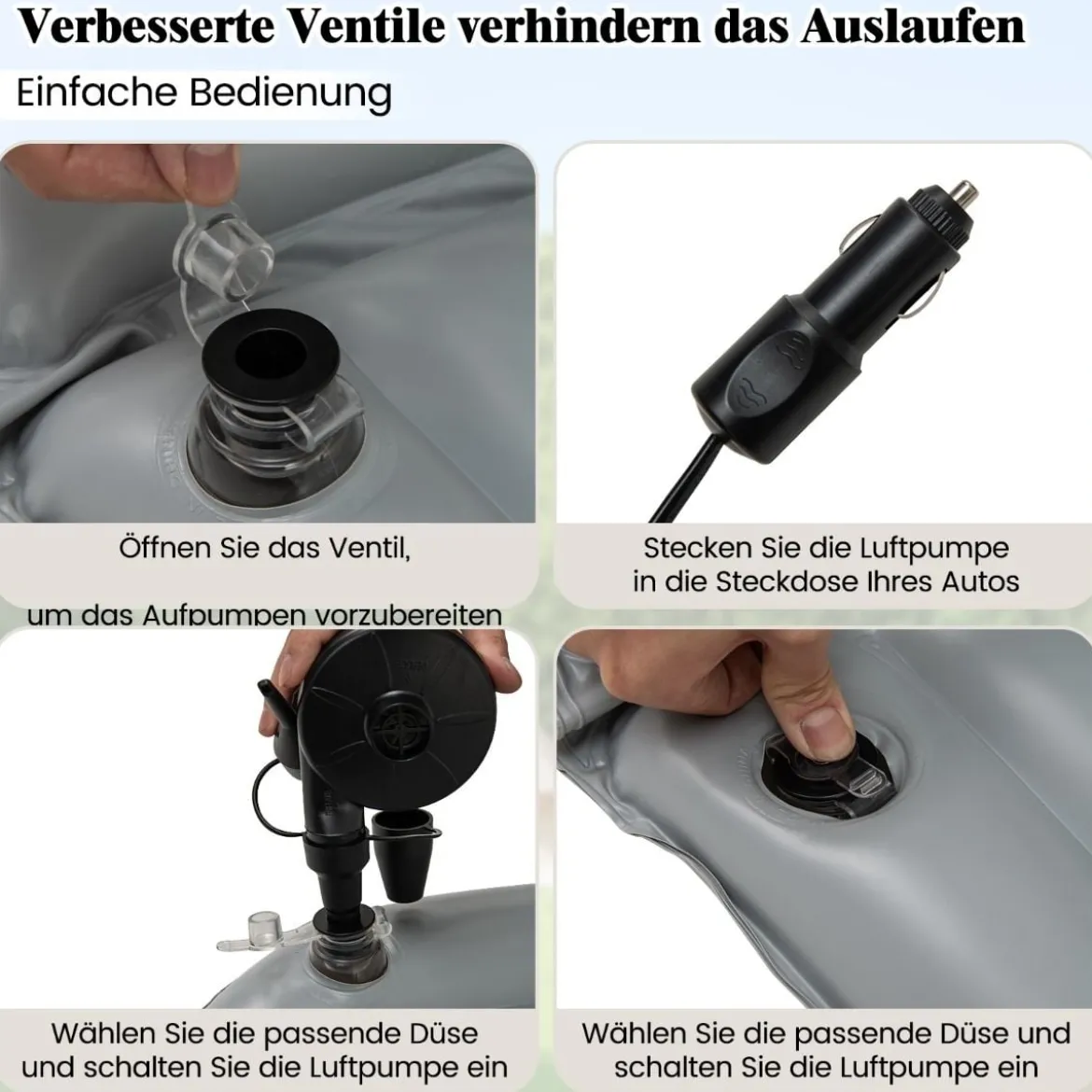 Auto Matratze 190 x 130 cm SUV Luftmatratze doppelseitig aufblasbares Luftbett mit Luftpumpe Grau