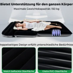 Auto Matratze 190 x 130 cm SUV Luftmatratze doppelseitig aufblasbares Luftbett mit Luftpumpe & Tragetasch Schwarz