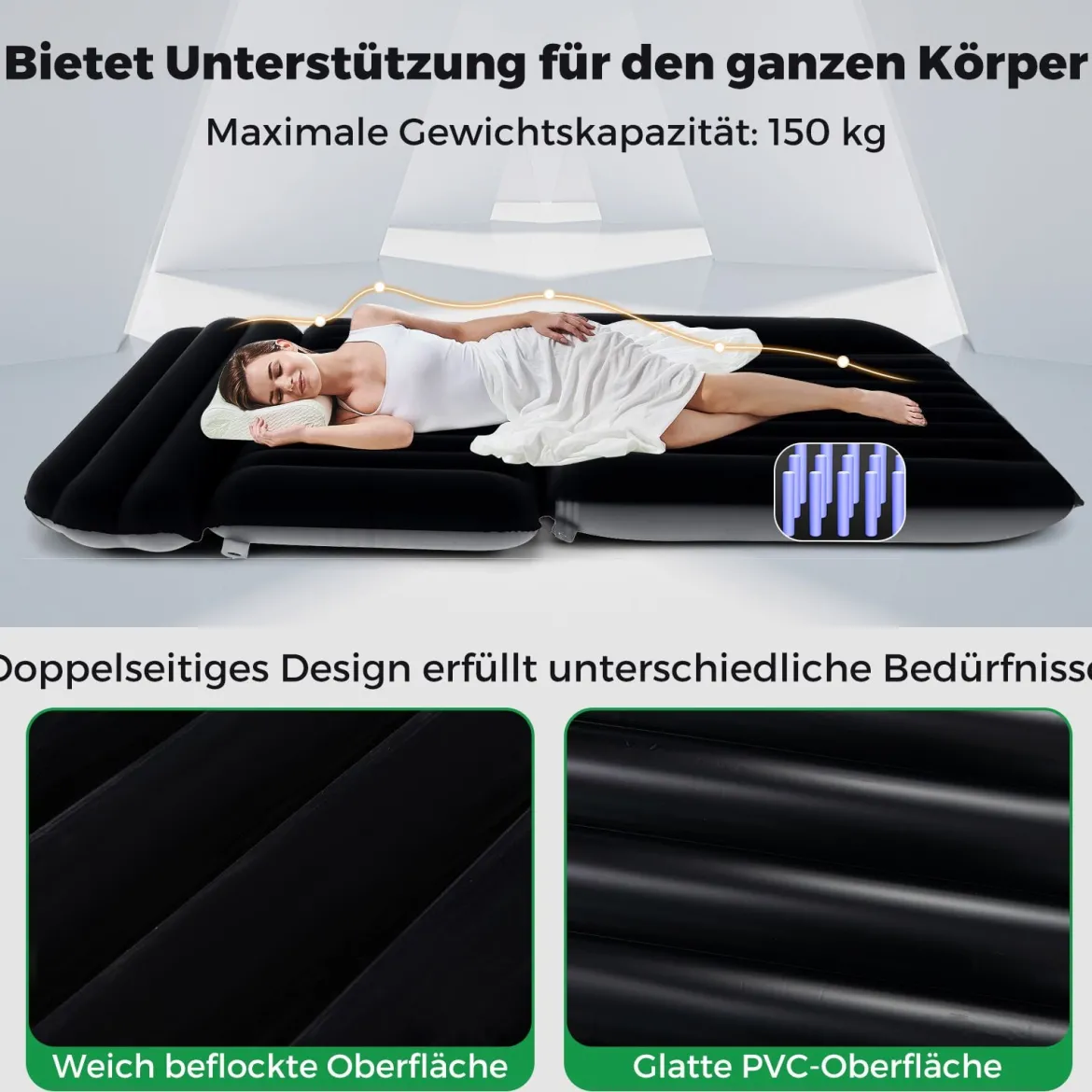 Auto Matratze 190 x 130 cm SUV Luftmatratze doppelseitig aufblasbares Luftbett mit Luftpumpe & Tragetasch Schwarz