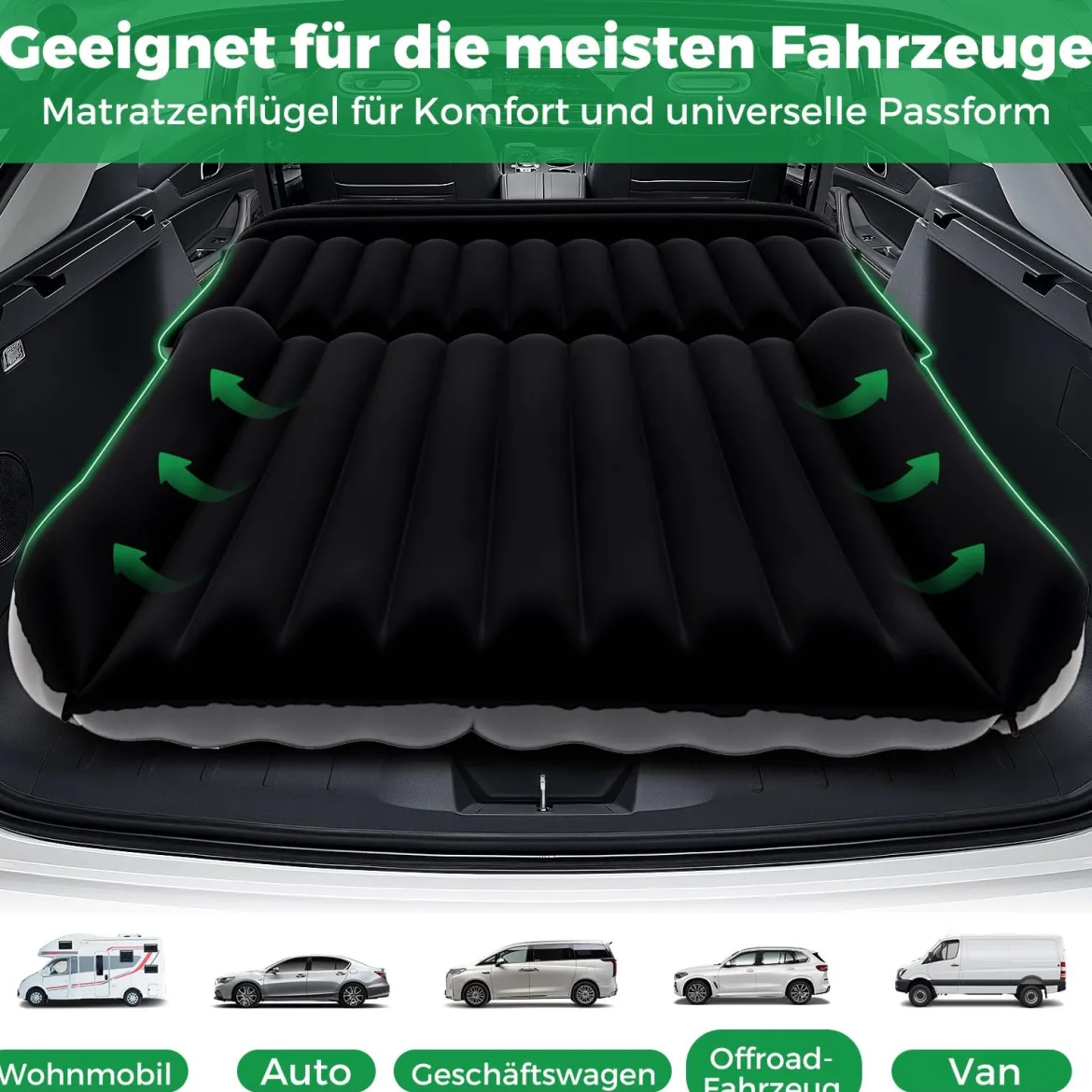 Auto Matratze 190 x 130 cm SUV Luftmatratze doppelseitig aufblasbares Luftbett mit Luftpumpe & Tragetasch Schwarz