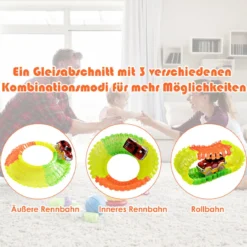 Autorennbahn Leuchtendes Rennbahn Set mit 366 Stk. Gleisblöcke Racetrack Spielset Bunt