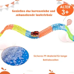 Autorennbahn Leuchtendes Rennbahn Set mit 366 Stk. Gleisblöcke Racetrack Spielset Bunt