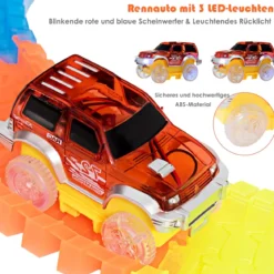 Autorennbahn Leuchtendes Rennbahn Set mit 366 Stk. Gleisblöcke Racetrack Spielset Bunt