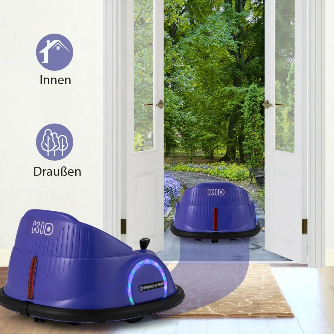 Autoscooter für Kinder elektrisches Bumper Car mit blinkenden LED-Lichtern Blau/Rot/Lil/Rosa