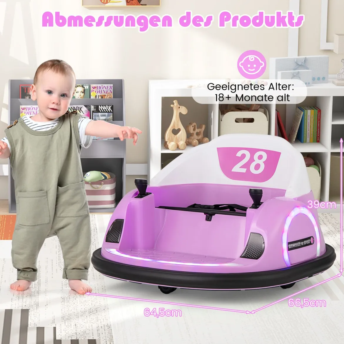 Autoscooter für Kinder elektrisches Bumper Car mit blinkenden LED-Lichtern Blau/Rot/Lil/Rosa