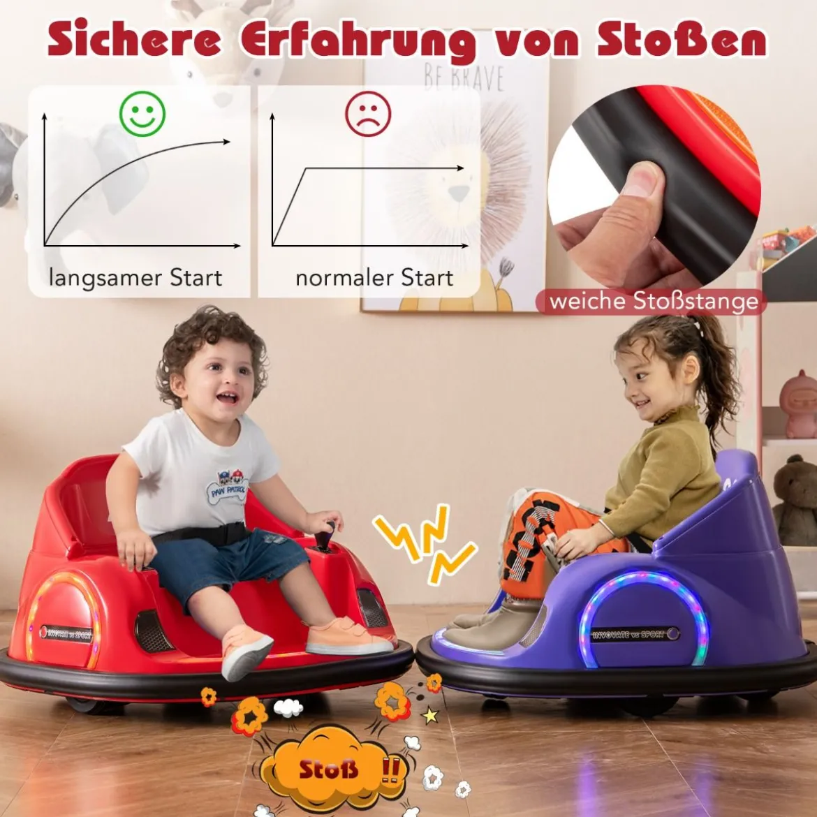 Autoscooter für Kinder elektrisches Bumper Car mit blinkenden LED-Lichtern Blau/Rot/Lil/Rosa