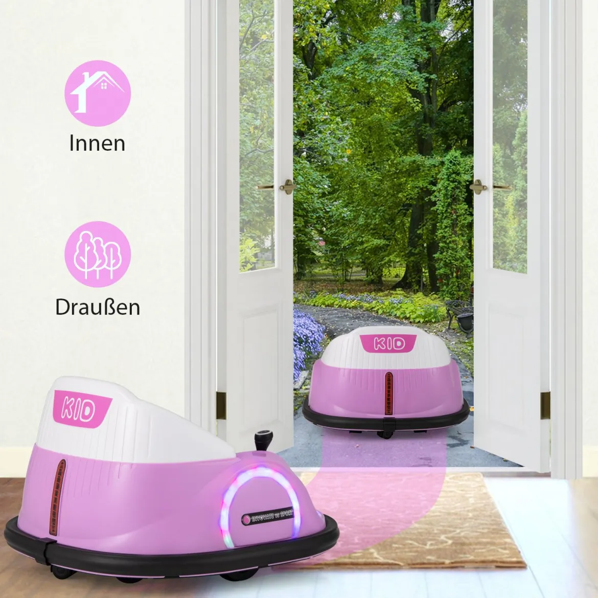 Autoscooter für Kinder elektrisches Bumper Car mit blinkenden LED-Lichtern Blau/Rot/Lil/Rosa