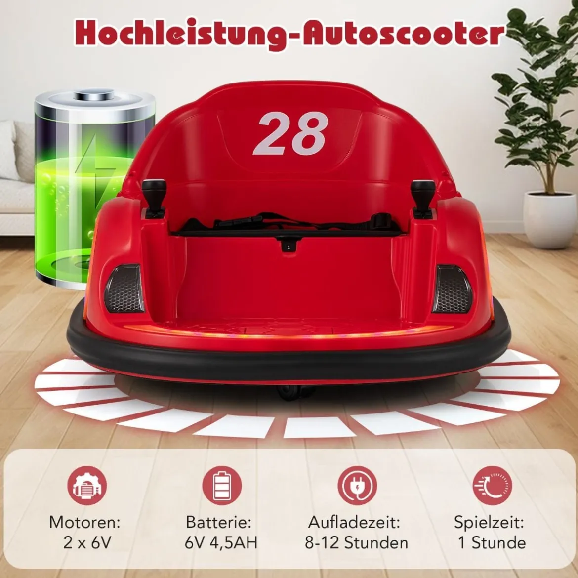 Autoscooter für Kinder elektrisches Bumper Car mit blinkenden LED-Lichtern Blau/Rot/Lil/Rosa