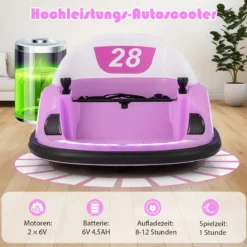 Autoscooter für Kinder elektrisches Bumper Car mit blinkenden LED-Lichtern Blau/Rot/Lil/Rosa