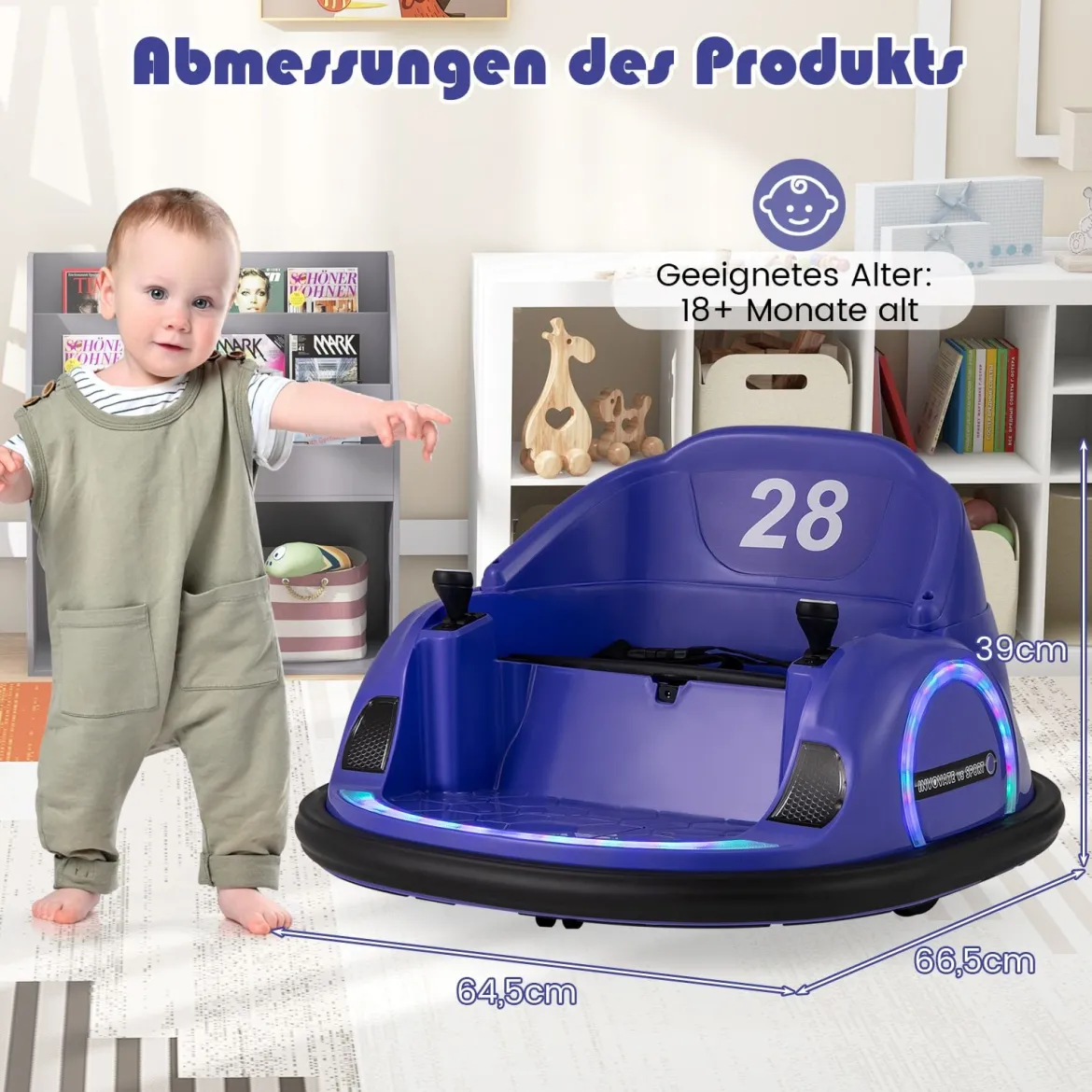 Autoscooter für Kinder elektrisches Bumper Car mit blinkenden LED-Lichtern Blau/Rot/Lil/Rosa