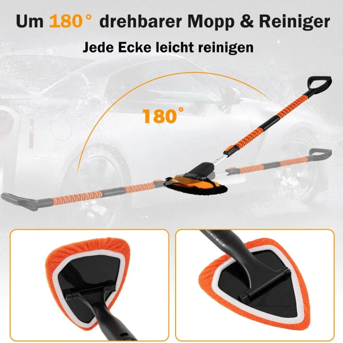 Autowaschbürste mit Teleskopgriff Kratzfreies Autowasch-Set mit D-Griff & Reifenbürsten